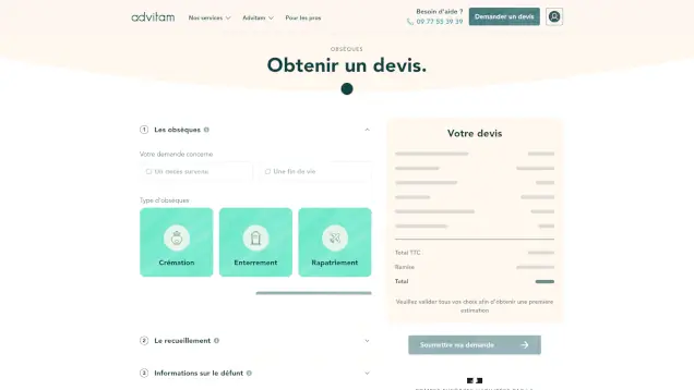 Capture d'écran du site Advitam