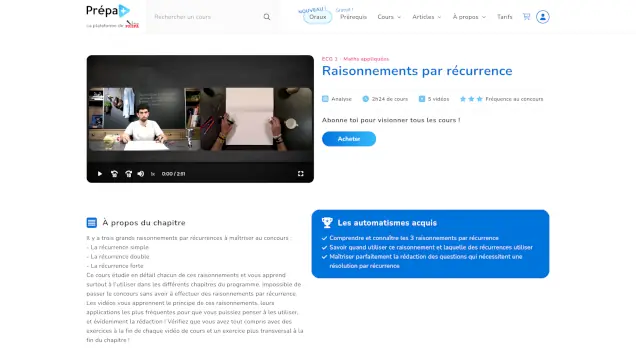Capture d'écran du site Prépa+